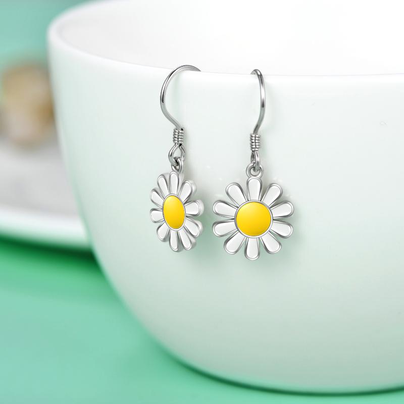 Daisy Flower Hook Earrings Sterling Silver Dangle Dangling Cute Jewelry Birthday Gifts for Women Teen