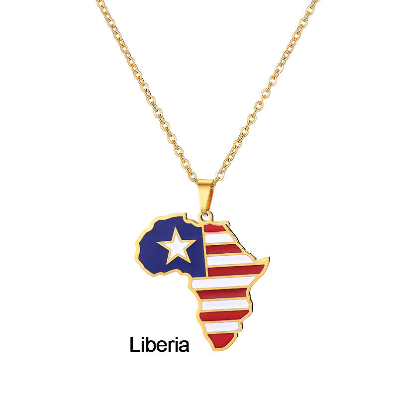 Africa Map Pendant Necklace Stainless Steel Jewelry Ghana Nigeria