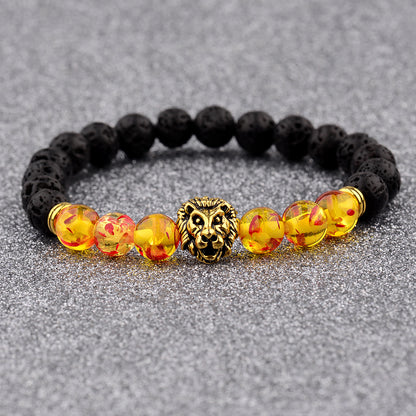 Black Lava Volcanic Stone Petal Beads Lion Head Accessories Men Domineering Bracelet