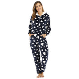 Ladies Heart-shaped Printed Flannel One-piece Homewear Pajamas
