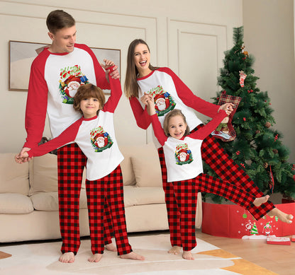 Christmas Parent-Child Clothes Set Long Sleeve T-Shirt Plaid Pants Family Matching Pajamas