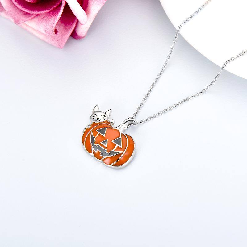 Pumpkin Necklace S925 Sterling Silver Cat Pendant Halloween Party Birthday Christmas Jewelry