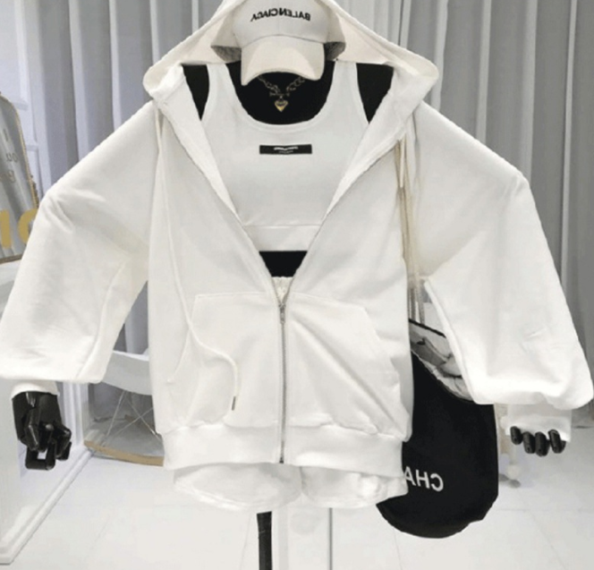 Short Vest Hooded Jacket Shorts Casual Three-piece Set