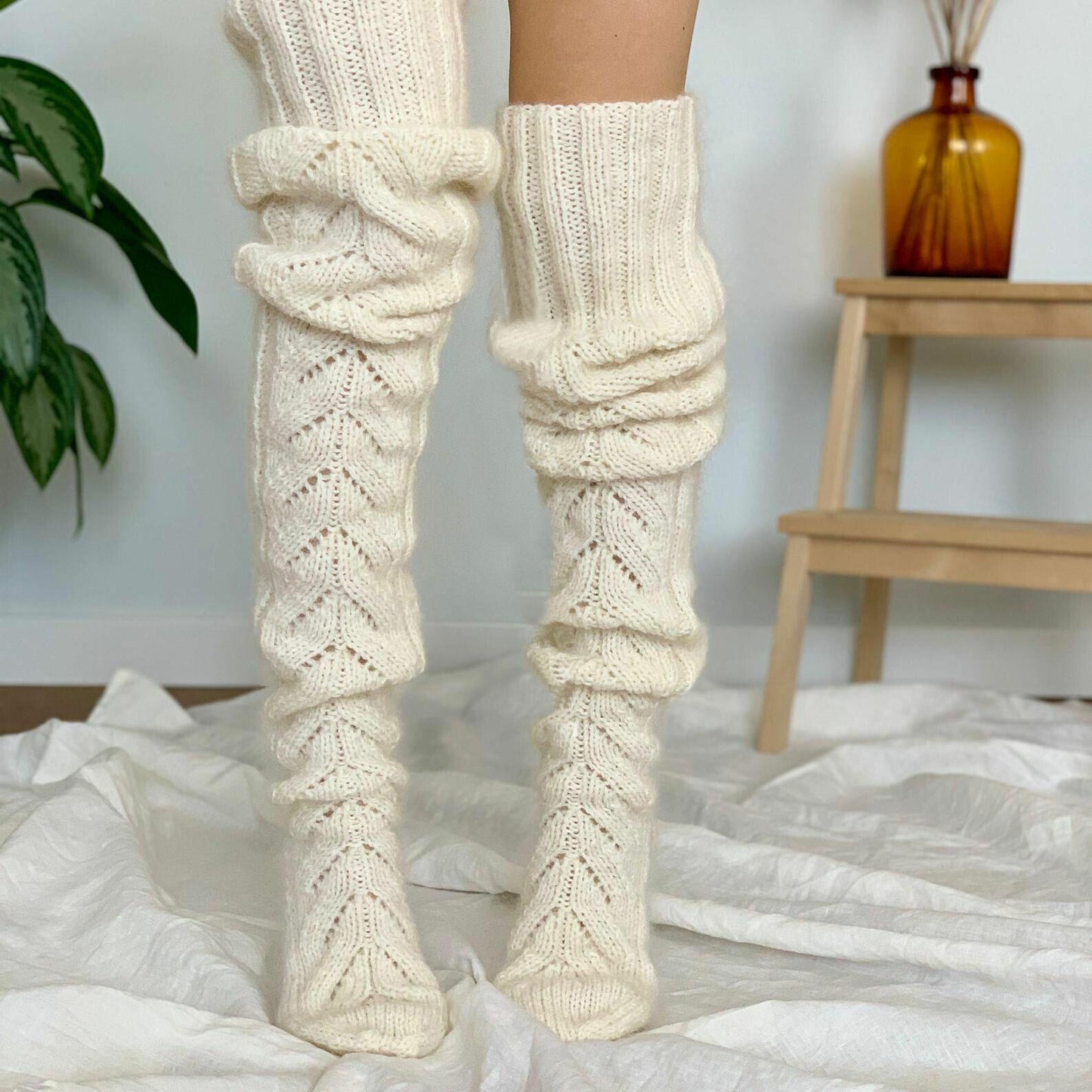 Hollow Mesh Long Tube Over The Knee Knitted Socks Women