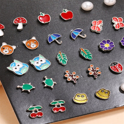 20 Pairs Of Cute All-Match Animal Fruit Combination Earrings Set