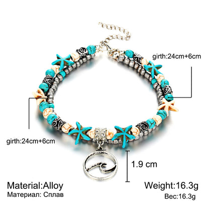 Simplicity Anklets Green Blue Color Star Fish Anklet Women Beach Foot Jewelry Leg Chain Ankle Bracelets Foot Accessory
