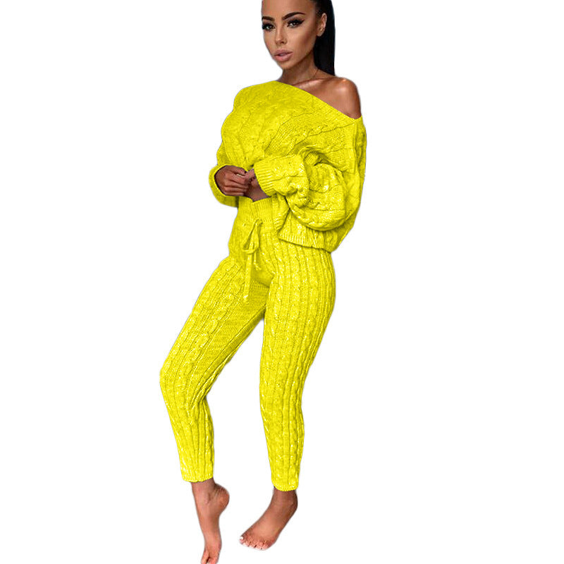 Autumn and Winter Women Knitted Tracksuit Two Piece Set