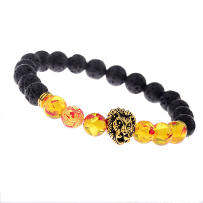 Black Lava Volcanic Stone Petal Beads Lion Head Accessories Men Domineering Bracelet