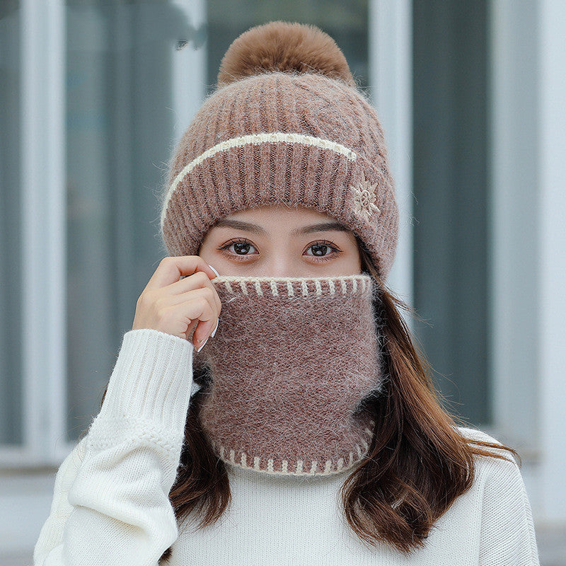 Women's Fashion Embroidered Warm Scarf Sweater Hat Set