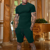 Men's Fashion Solid Color Short Sleeve Shorts Set