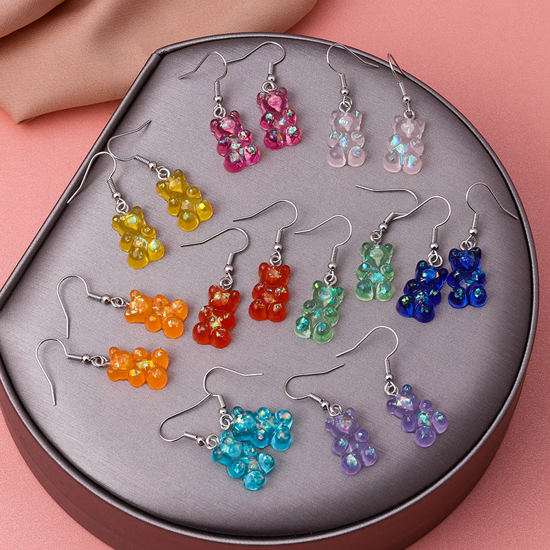 New Fashion Sequins Resin Gummy Bear Dangle Earrings For Women