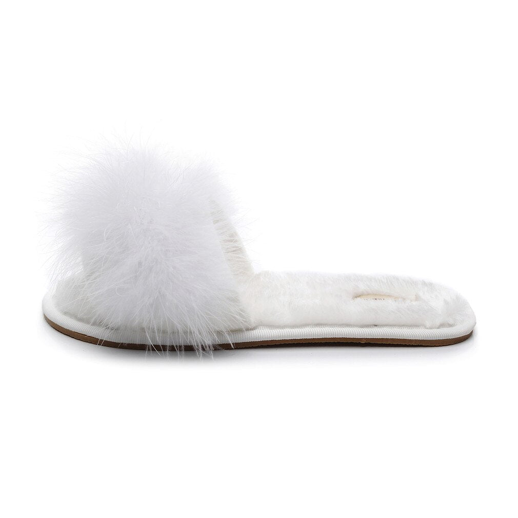 Women`s Cotton Slippers with Faux Fur Ball