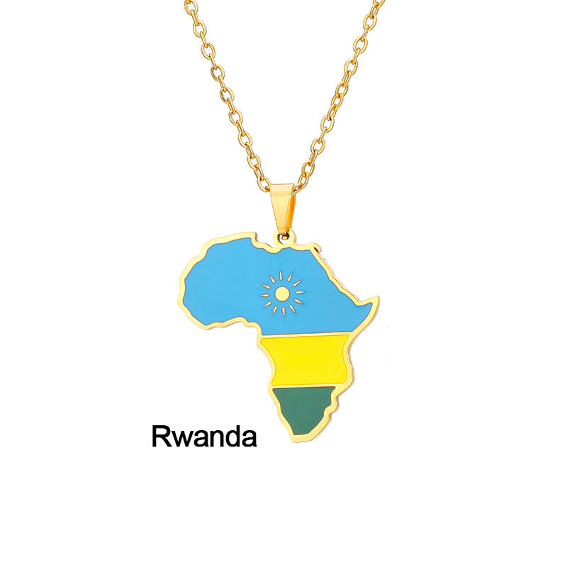 Stainless Steel African Map Chain Necklace Ghana Nigeria
