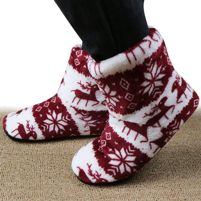 Christmas Elk Floor Shoes Indoor Socks Shoes Warm Plush House Slippers