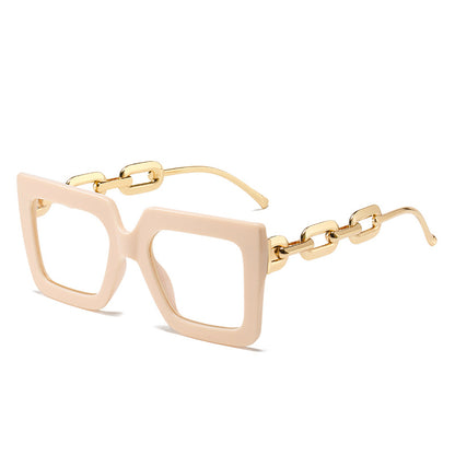 Personality Chain Trend Large Square Flat Glasses