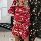 Printed Long-Sleeved Casual Christmas Home Set Pajamas