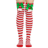 New Bow Christmas Socks Puff Ball Over Knee Women's Long Tube