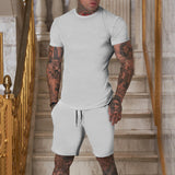 Men's Fashion Solid Color Short Sleeve Shorts Set