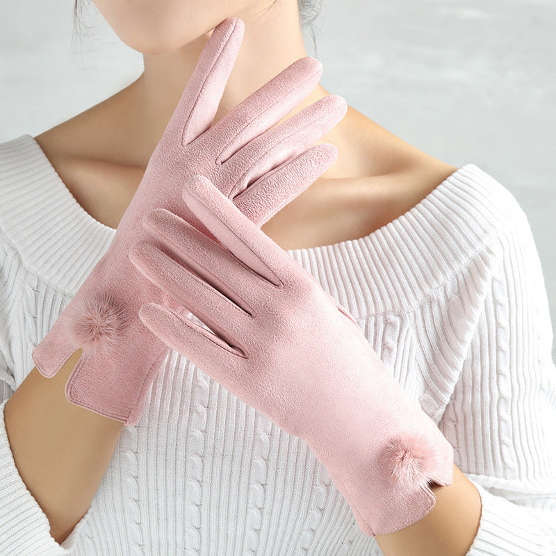 Suede Glove Warm Finger Gloves