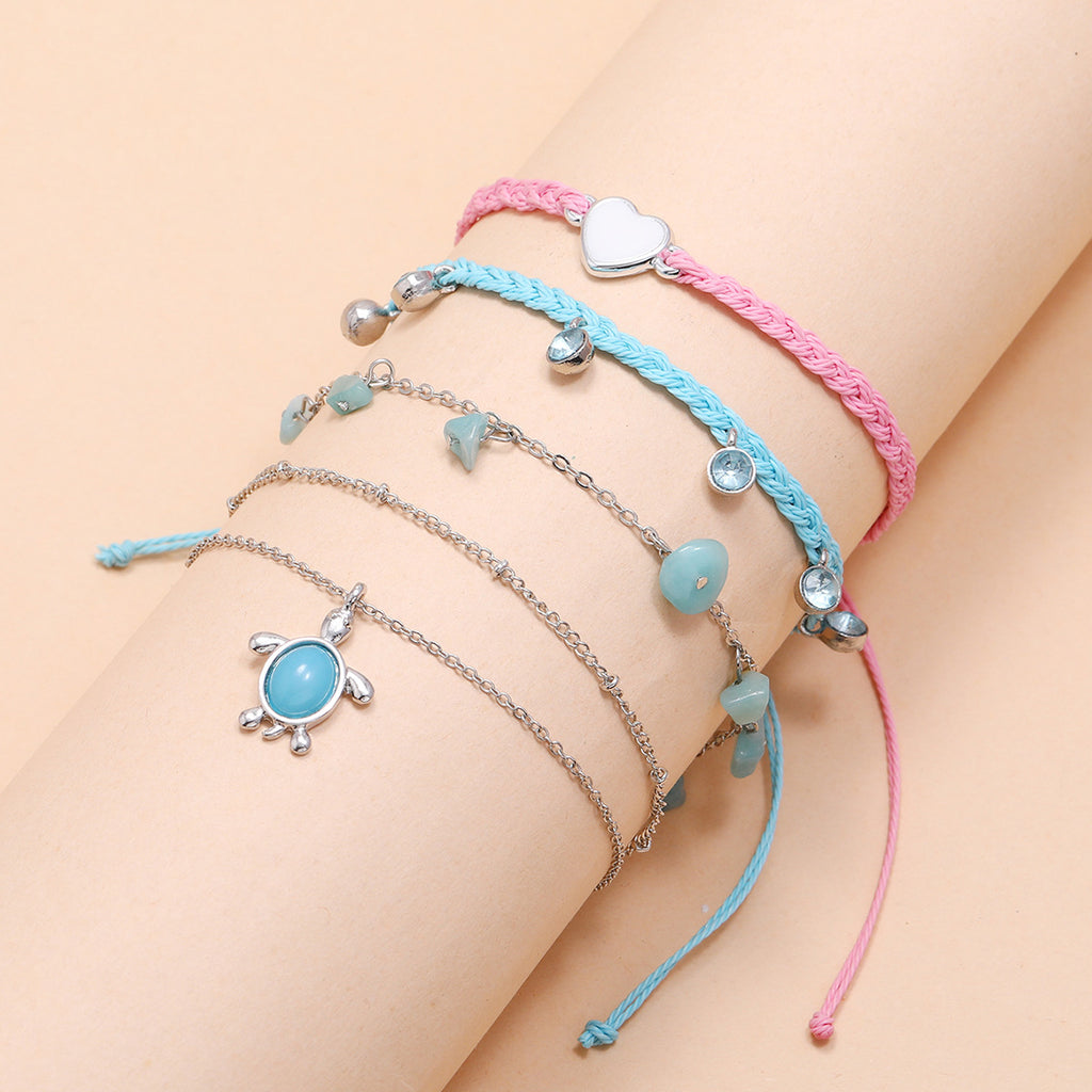 Fashion Hand-woven Blue Love Foot Rope Natural Gravel