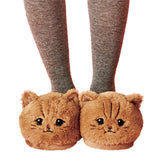 Cute Cartoon Coffee Color Cat Half Pack Slippers Indoor Home Warm Three-dimensional Animal Cat Head Plush Cotton Slippers