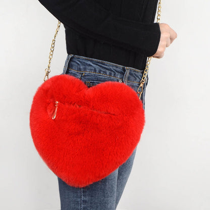Plush Love Bags with Chain Shoulder Bags Valentine's Day Heart Party Purse
