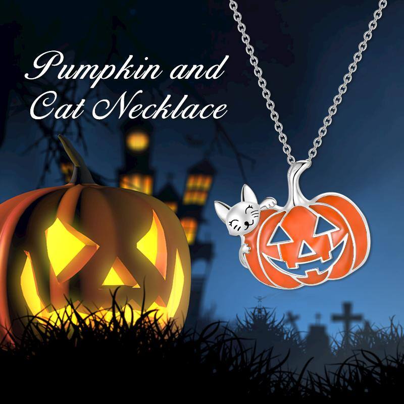 Pumpkin Necklace S925 Sterling Silver Cat Pendant Halloween Party Birthday Christmas Jewelry