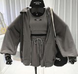 Short Vest Hooded Jacket Shorts Casual Three-piece Set